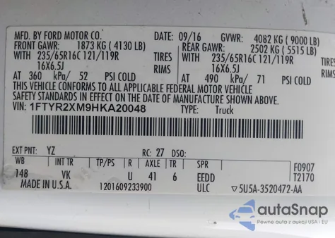 2017 Ford Transit-250 из США, поврежденный, VIN 1FTYR2XM9HKA20048